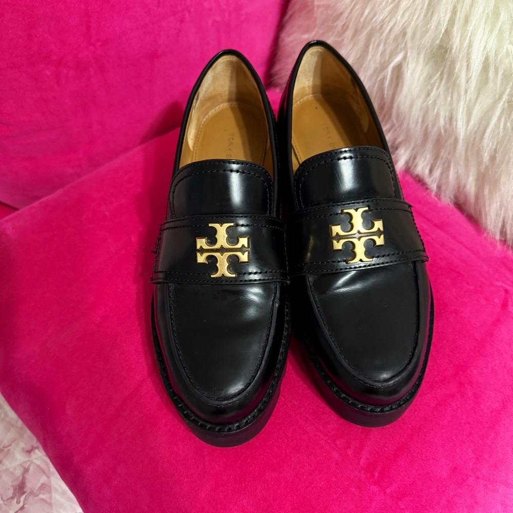 Tory Burch Black chunky Loafers with Gold Logo